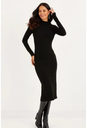 Kadın Siyah Sırtı Açık Midi Elbise EY1367