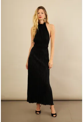 Kadın Siyah Sırtı Açık Piliseli Maxi Elbise YEL221664