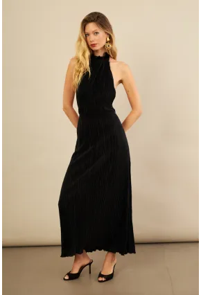 Kadın Siyah Sırtı Açık Piliseli Maxi Elbise YEL221664