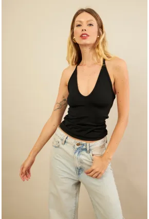 Kadın Siyah Sırtı Dantel Detaylı Bluz EY3123