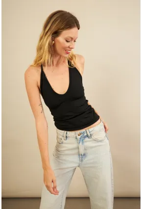 Kadın Siyah Sırtı Dantel Detaylı Bluz EY3123