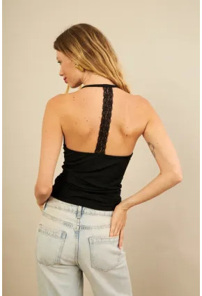 Kadın Siyah Sırtı Dantel Detaylı Bluz EY3123