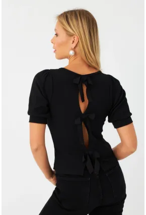 Kadın Siyah Sırtı Fiyonklu Kaşkorse Bluz EY2996