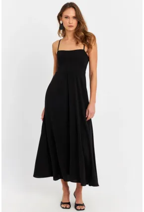 Kadın Siyah Sırtı Gipeli Astarlı Midi Elbise ERL10047