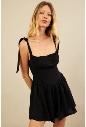 Kadın Siyah Sırtı Gipeli Mini Elbise YEL221688