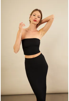 Kadın Siyah Straplez Alt Üst Bubble Takım FLU340
