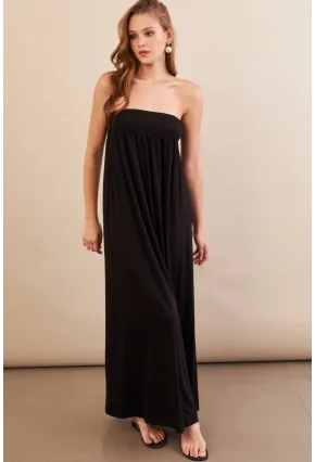 Kadın Siyah Straplez Midi Elbise EY3111