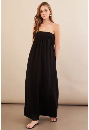 Kadın Siyah Straplez Midi Elbise EY3111