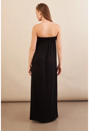 Kadın Siyah Straplez Midi Elbise EY3111