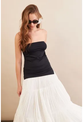 Kadın Siyah Straplez Yanı Yırtmaçlı Bluz MX2006