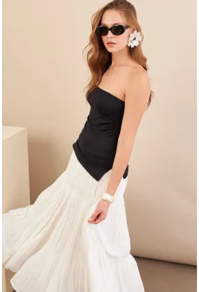 Kadın Siyah Straplez Yanı Yırtmaçlı Bluz MX2006