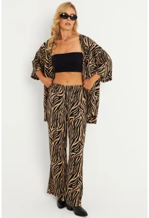 Kadın Siyah -Tarçın Desenli Bürümcük Alt Üst  Takım LON3004