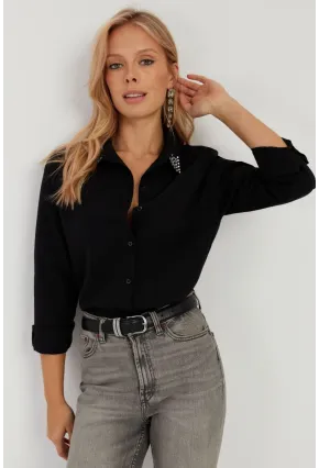 Kadın Siyah Taş Detaylı Gömlek ZER402