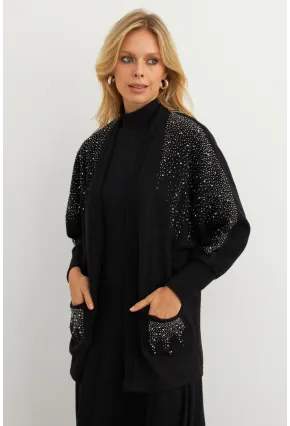 Kadın Siyah Taşlı Hırka MPK813