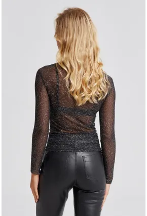 Kadın Siyah Taşlı Tül Bluz LPP1249