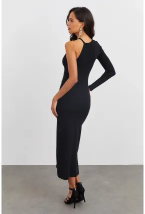Kadın Siyah Tek Kol Kaşkorse Elbise EY1521
