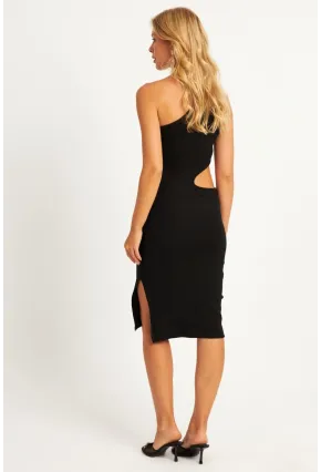 Kadın Siyah Tek Omuz Yanı Açık Mini Elbise XL2013