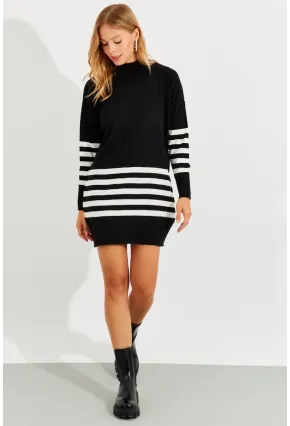 Kadın Siyah Triko Çizgili Tunik YV202