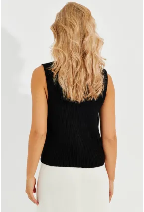 Kadın Siyah Triko Düğmeli Yelek YV205-90