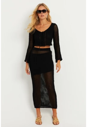 Kadın Siyah Triko Etek Takım KZ540