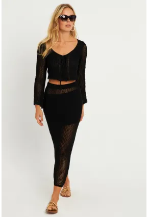 Kadın Siyah Triko Etek Takım KZ540