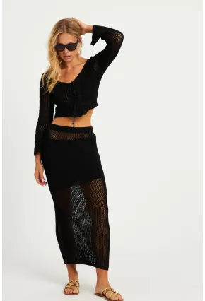 Kadın Siyah Triko Etek Takım KZ540