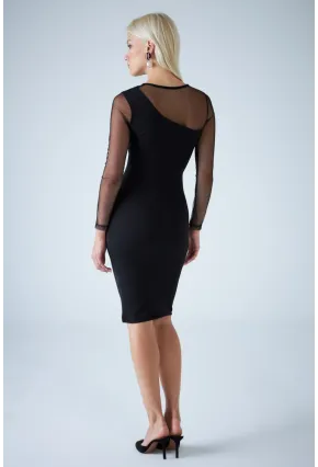 Kadın Siyah Tül Detaylı Midi Elbise ELT3874