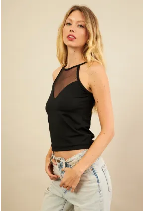 Kadın Siyah Tül Pencereli Bluz EY3120