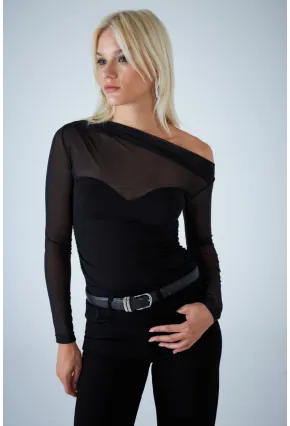 Kadın Siyah Üstü Tül Büzgülü Bluz EY3138