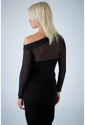 Kadın Siyah Üstü Tül Büzgülü Bluz EY3138