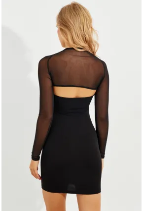 Kadın Siyah Üstü Tül Mini Elbise B2485
