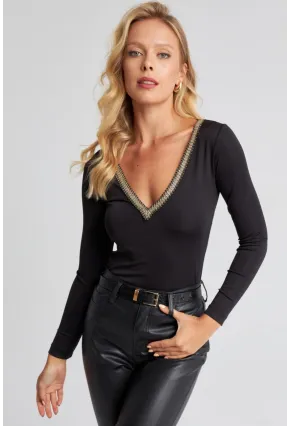 Kadın Siyah V Yaka Bluz EY2673