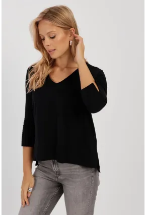 Kadın Siyah V Yaka Bluz LPP1267