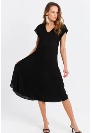 Kadın Siyah V Yaka Midi Elbise PC22649