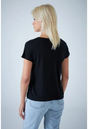 Kadın Siyah V Yaka T-Shirt LPP1311