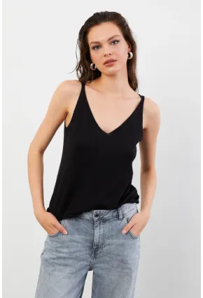 Kadın Siyah V Yaka Triko Bluz KZ546