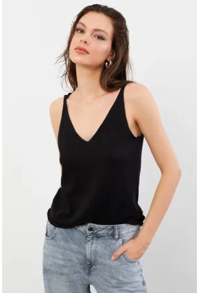 Kadın Siyah V Yaka Triko Bluz KZ546
