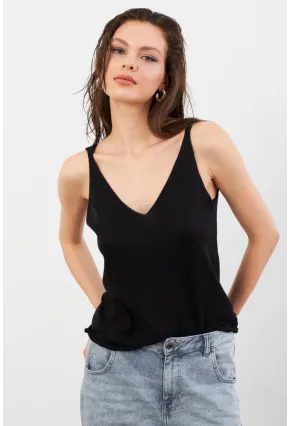 Kadın Siyah V Yaka Triko Bluz KZ546