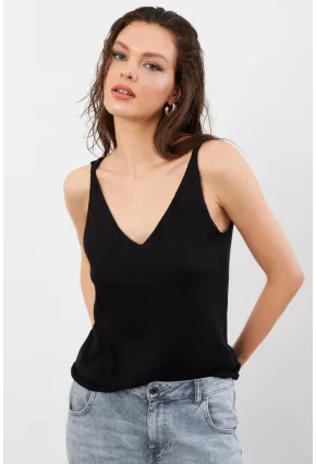 Kadın Siyah V Yaka Triko Bluz KZ546
