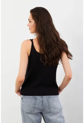 Kadın Siyah V Yaka Triko Bluz KZ546