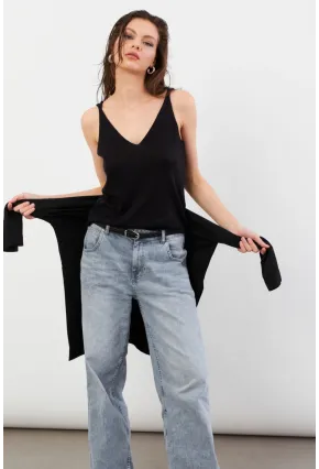 Kadın Siyah V Yaka Triko Bluz KZ546