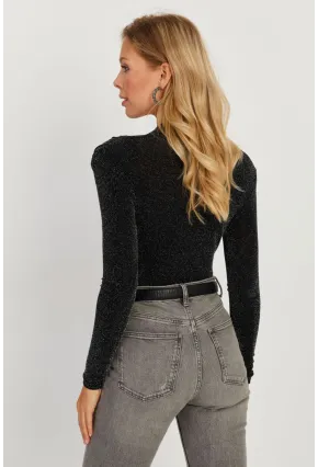 Kadın Siyah Vatkalı Kruvaze Çıtçıtlı Bodysuit GÇ151