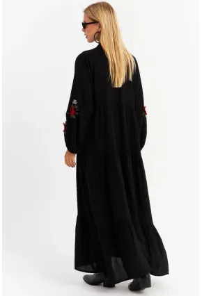 Kadın Siyah Volanlı Maxi Elbise MALO9