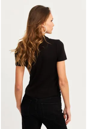 Kadın Siyah Yaka Fermuarlı Bluz RLO95