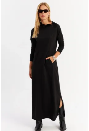 Kadın Siyah Yakası Fermuarlı Maxi Sweat Elbise MTF12