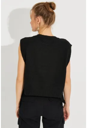 Kadın Siyah Yanları Bağlamalı Süveter YV210