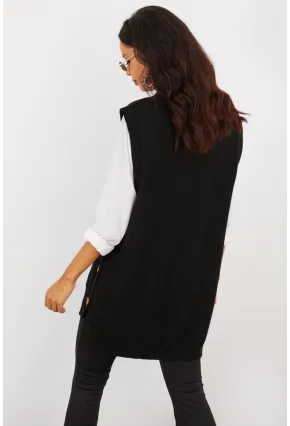 Kadın Siyah Yanları Düğmeli Kolsuz Triko Tunik YV75