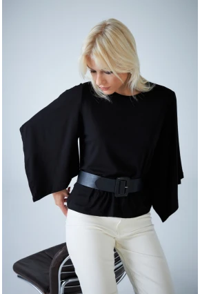 Kadın Siyah Yarasa Kol Bluz EY3134