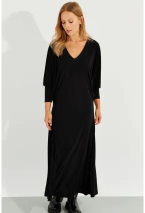 Kadın Siyah Yarasa Kol Midi Elbise BK272021