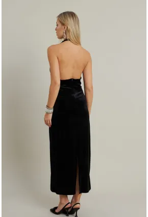 Kadın Siyah Yılbaşı Degaje Yaka Uzun Elbise GÇ197